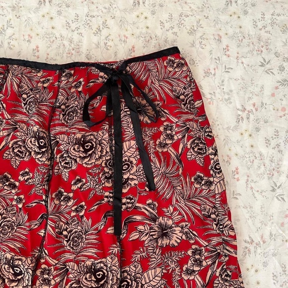 Mesh Y2k Vintage Euro Slip Skirt Roses with Black Lace Bow Tie Lined - Picture 3 of 8